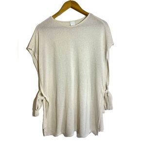 H&M Women’s Knit Boat Neck Poncho Top Off White Ties on the Side Size Large